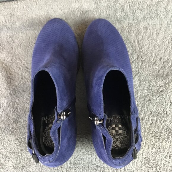 Vince Camuto Blue Suede Faux Buckle Zip Ankle Boots Booties Sz 5.5M - Picture 3 of 11